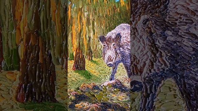 Встреча в лесу, холст, масло, автор Дмитрий Асеев. Фактурная живопись маслом