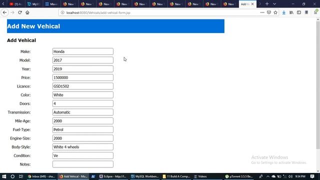 JSP Vehicals Registration app in Servlet
