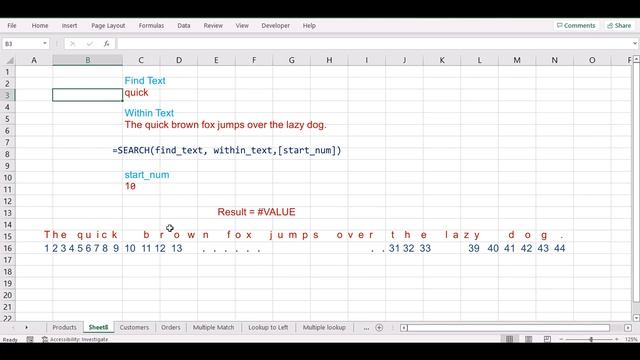 Excel SEARCH function