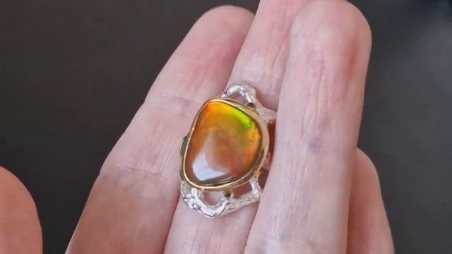 Серебряный перстень Аммолит  Диопсид  Оникс