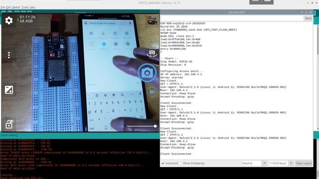 ESP32-S2/Arduino (ESP32-S2-Saola-1) web server control onboard RGB LED (NeoPixel)