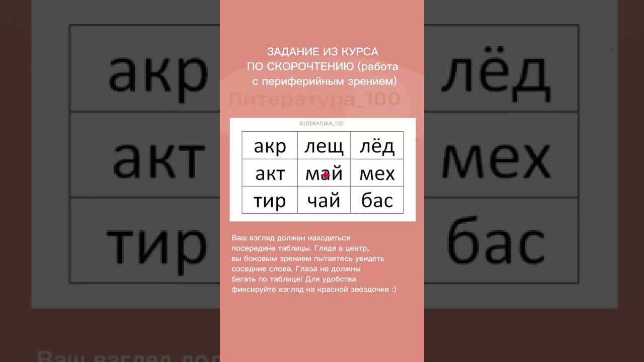 Позанимаемся скорочтением? Как вам табличка? Получилось прочитать все слова, глядя в центр таблицы?