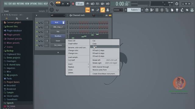 FL Studio 20. 3.05-Меню кнопки инструментов, количество шагов секвенсора