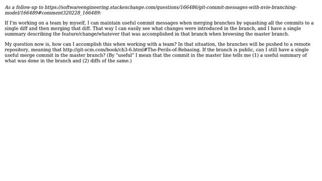 Software Engineering: Useful git commit messages for merged branches
