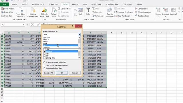 How to use the subtotal function in Excel