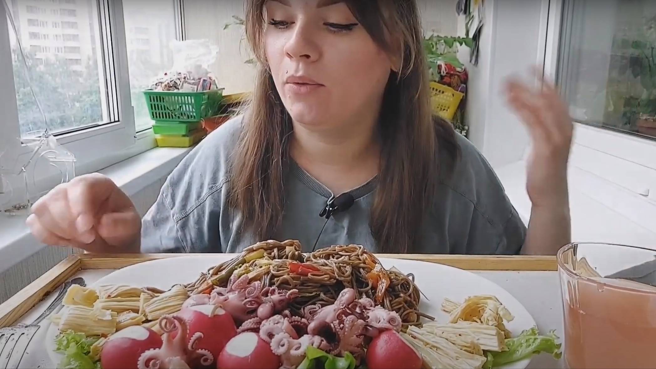 Мукбанг лапша WOK, осьминожки | MUKBANG Noodles wok