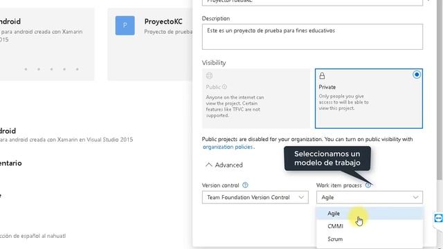Crear un proyecto en Visual Studio Team Services