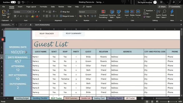 Wedding Planning Excel Doc - English