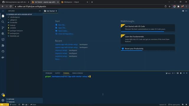 How to run Docker in 1 minute without installation ? (Express App Setup)  |  with Gitpod.io