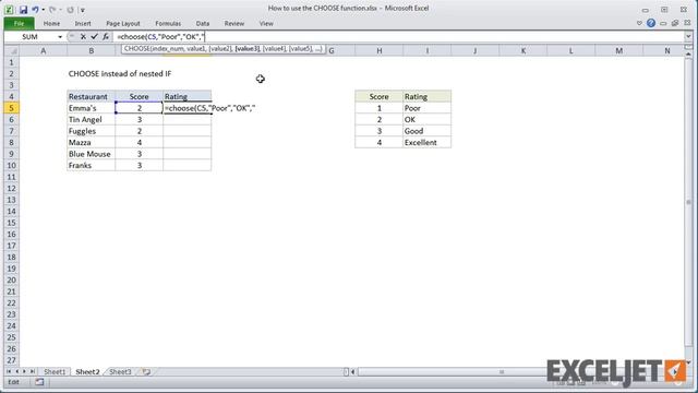 How to use the CHOOSE function