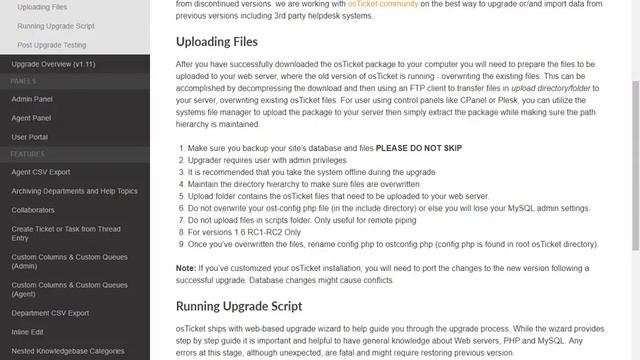 Upgrading osTicket on a Linux Server