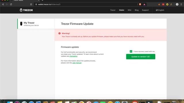 Активация и обновление прошивки на аппаратном криптокошельке Trezor