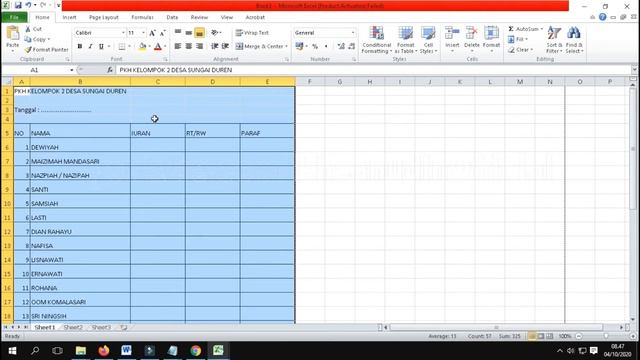cara membuat tabel di excel menggunakan kertas f4