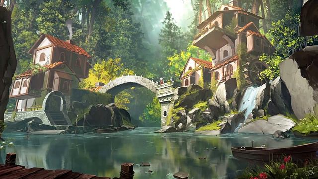 Сказочная Деревенька | A Fairy-Tale Village in a Fairy-Tale World / Bridge / Water Mill - Живые обои