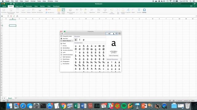 How to input Greek symbols on Excel