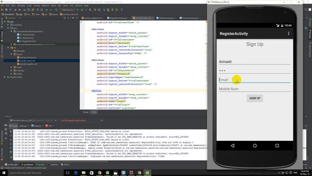 2. Login and Register screens using Intents