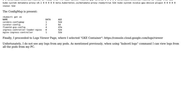 DevOps & SysAdmins: Can't see pod logs in Stackdriver UI for cluster deployed on GKE