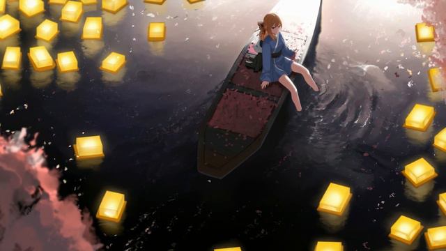 Девочка в Лодке | Sakura Boat River Lanterns Cute Anime Girl – Видео Обои