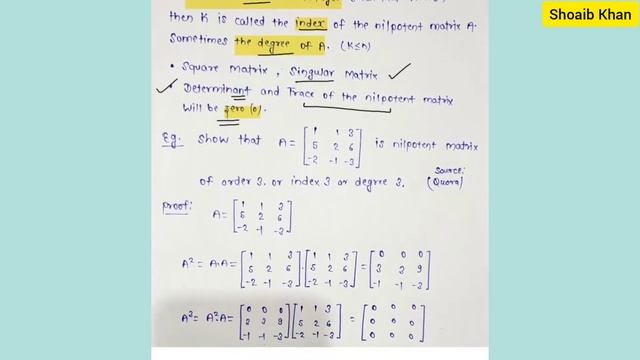 What is Nilpotent Matrix ? Index of Nilpotent Matrix | Nilpotent Matrix in Hindi with example