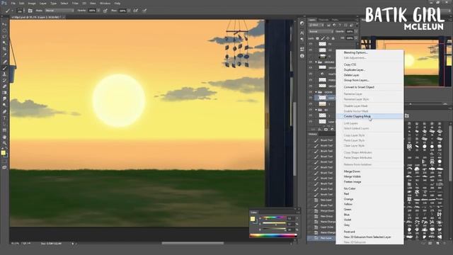 Animation Background Art Painting #1 - Batik Girl Sunrise Seaside