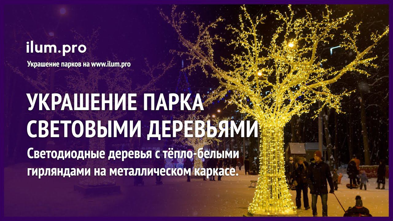 Светящиеся деревья из алюминиевого каркаса с гирляндами в парке Рязани / Айлюм Про