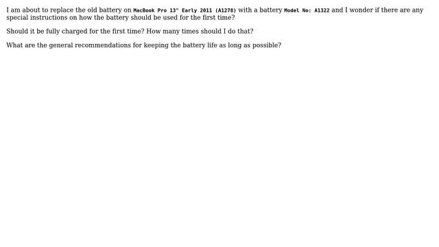 Apple: MacBook Pro 13" Early 2011 - how to charge a new battery