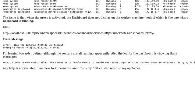 Kubernetes UI Dashboard Not Working
