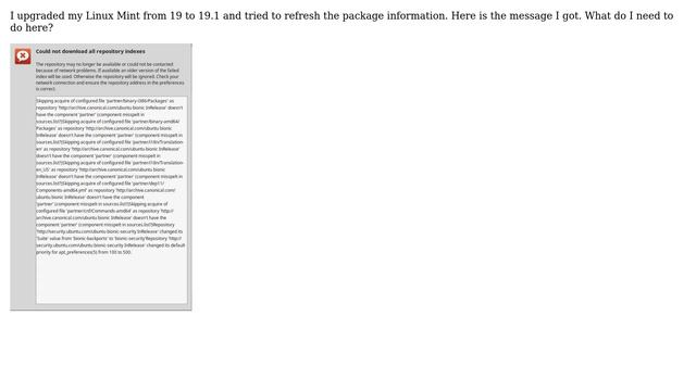 Unix & Linux: Linux Mint 19.1 "Could not download all repository indexes"