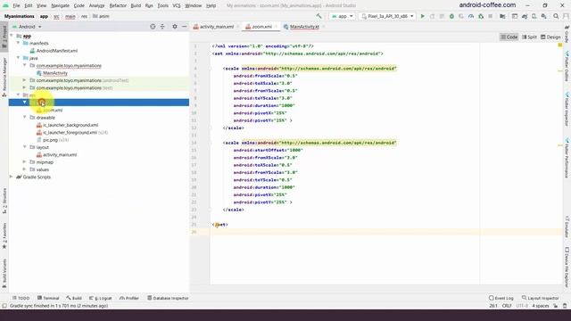 Tutorial Android Animations: zoom, clockwise, fade, slide,  move, blink (with XML files)