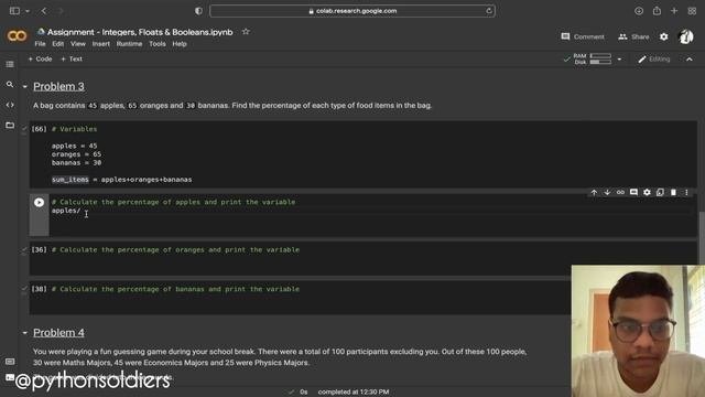 Solving AlmaBetters Python for Data science Assignment 1 Integers Floats and Booleans