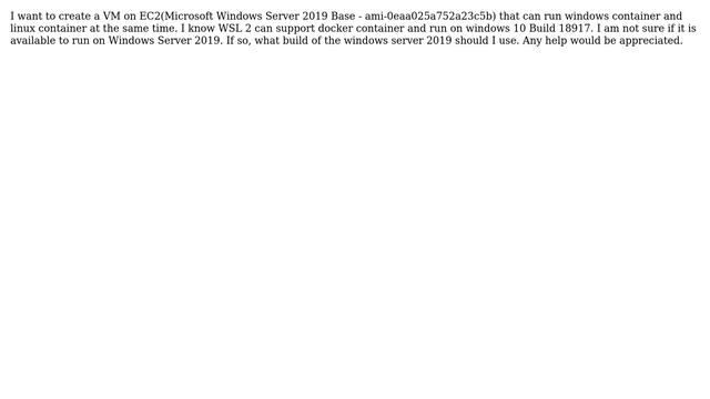 Can Windows Server 2019 on EC2 run WSL 2