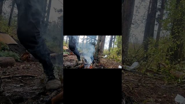 строим навес у костра!(упал прямо на костëр???!)