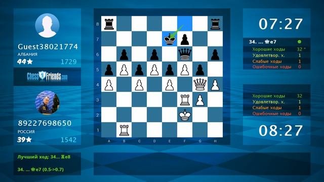Анализ шахматной партии: 89227698650 - Guest38021774, 1-0 (по ChessFriends.com)
