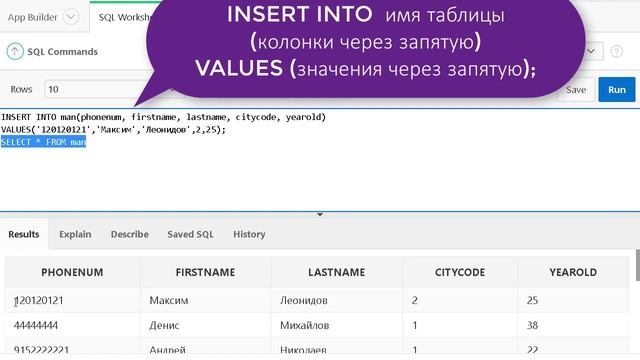 Урок 17. SQL. Вставка данных Insert.