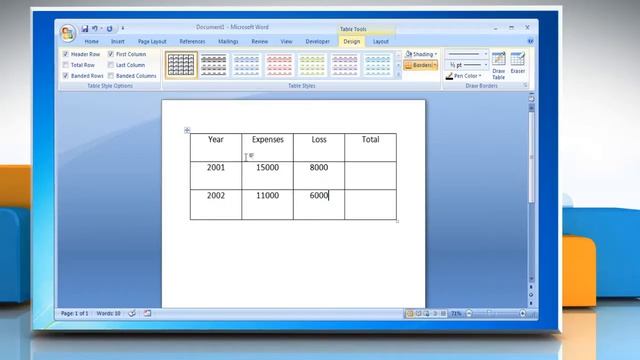 How to create formulas in  Word 2007 tables on Windows® 7