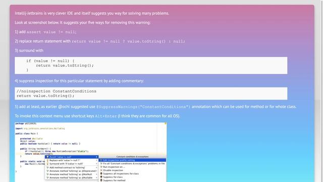 IntelliJ null check warnings