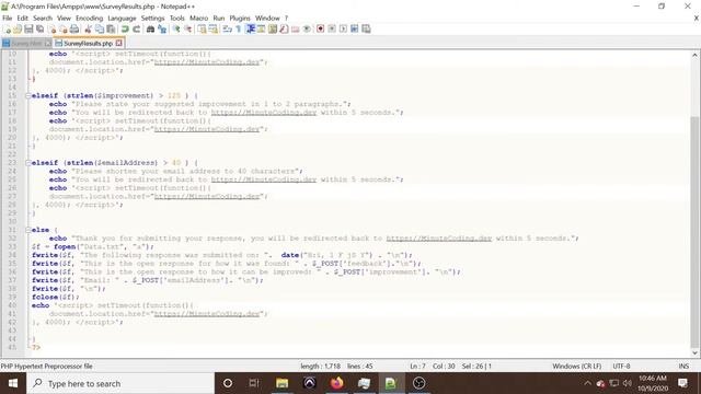 Minute Coding PHP Lesson 12 Survey _POST