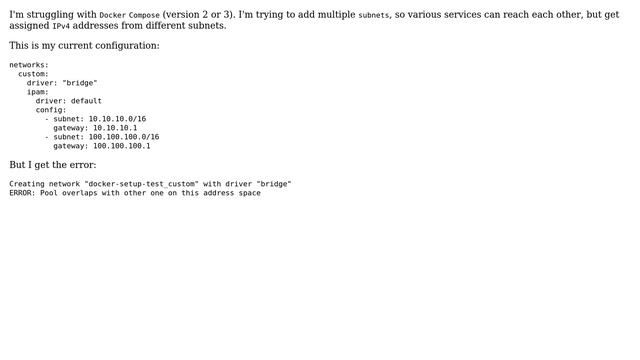 DevOps & SysAdmins: Docker Compose and multiple subnets