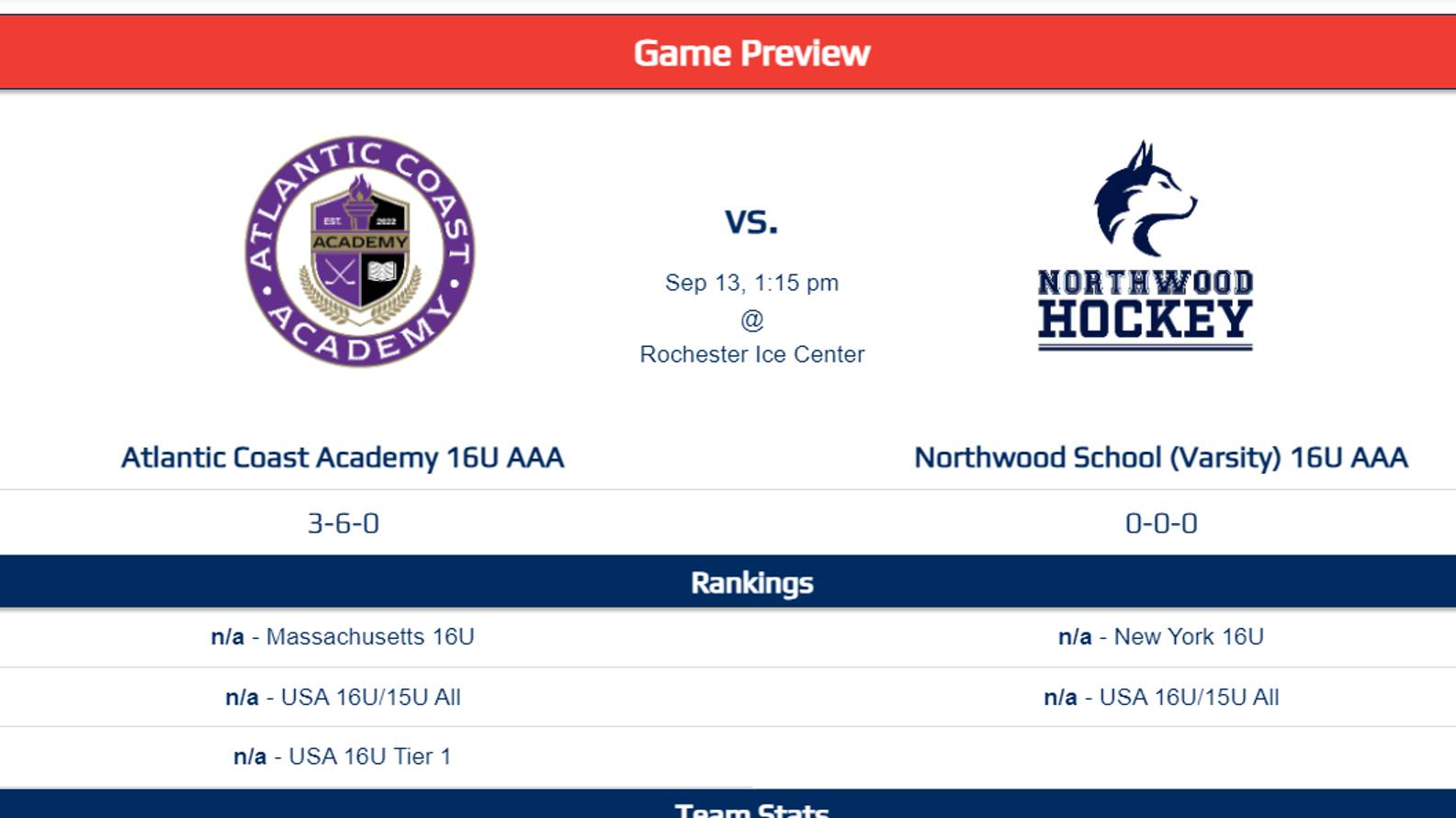 Atlantic Coast Academy 16U AAA Northwood School (Varsity) 16U AAA