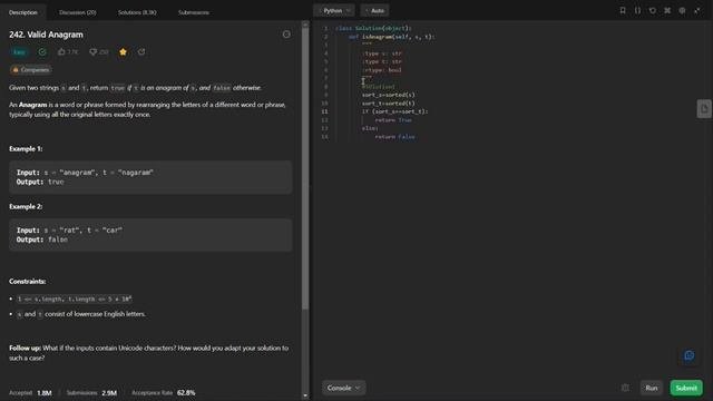 Valid Anagrams  Leetcode 242 - Easy Level  Python code  DSA