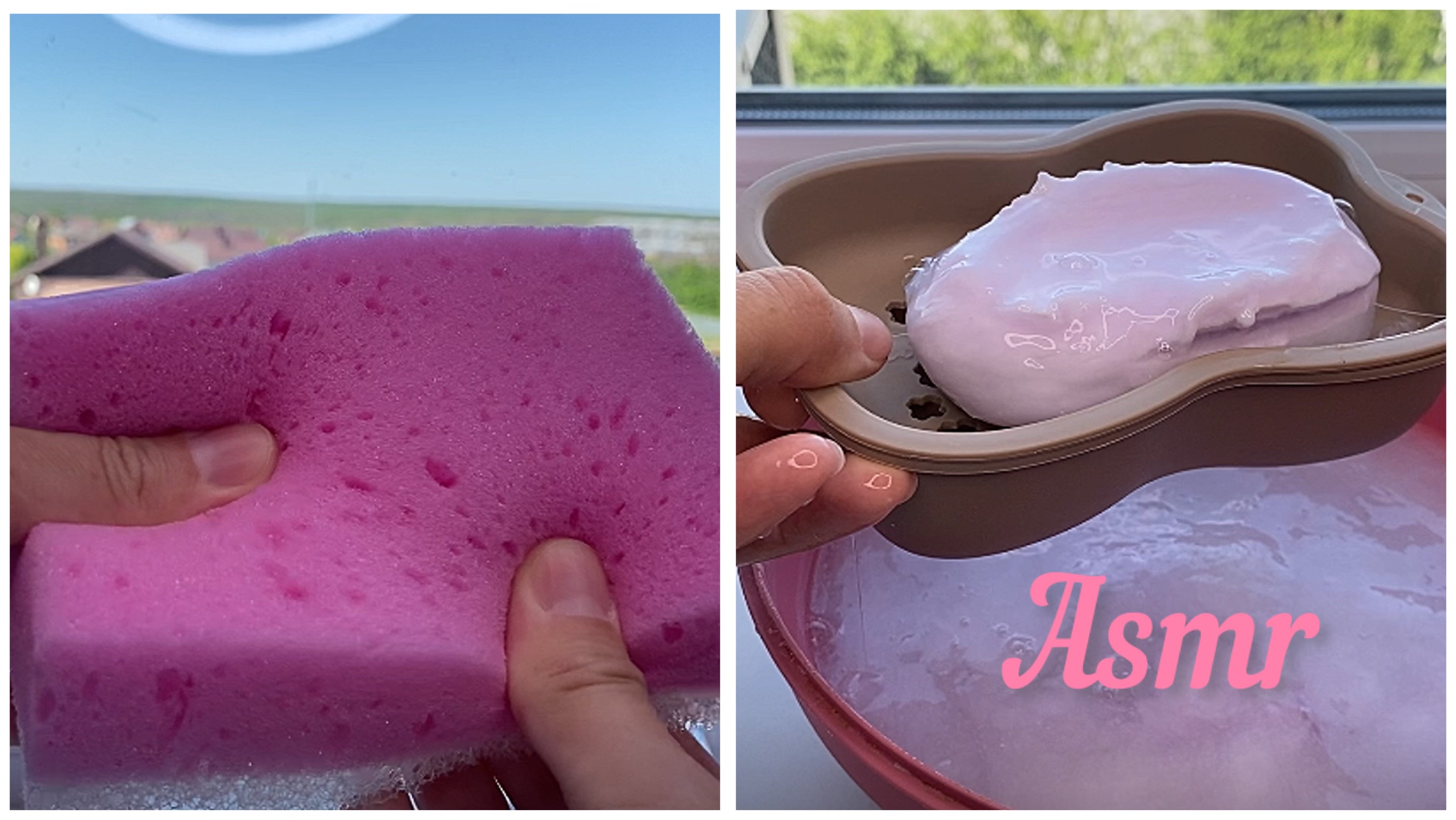АСМР Пропитанное мыло и розовая губка.