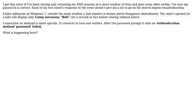 SSH Password Authentication failing