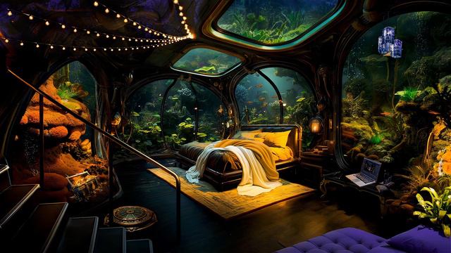 Уютная Спальня Внутри Аквариума | The Recreation Room Inside the Aquarium - Живые Обои