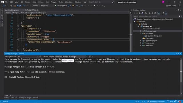 19   Developing Catalog API Microservices Creating Entities and MongoDB Driver Nuget