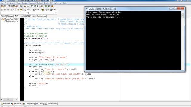 Introduction to Programming using C++ - strcmp