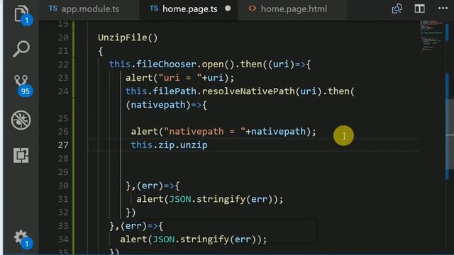 Uncompressing file in ionic apps