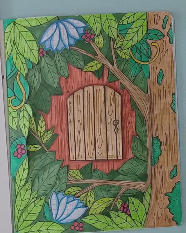 Потайная дверь. Рисуем домик в тетрадке. Домик лесных феечек.