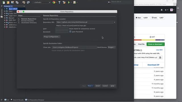 How to direct clone a project in Netbeans IDE for mac