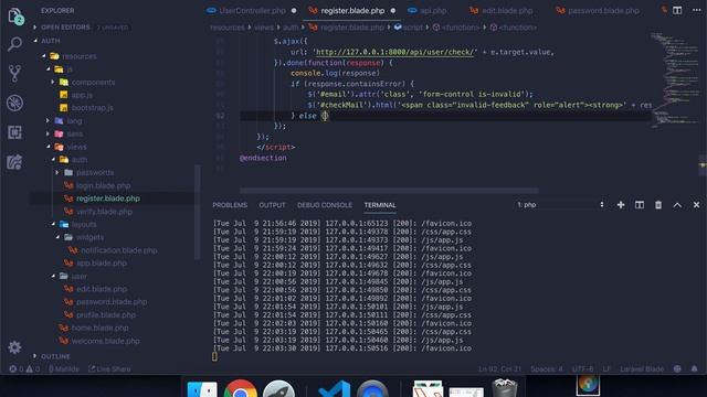 #Laravel Advanced authentication | #Validate Email with #jQuery