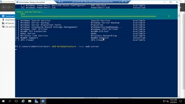 Install IIS 10 on Windows Server 2016 using PowerShell